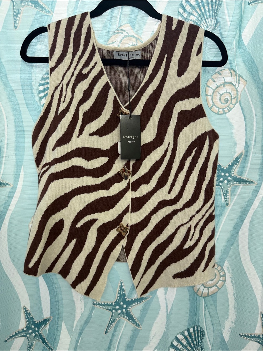 Everlynn Brown & Cream Zebra Knit Vest